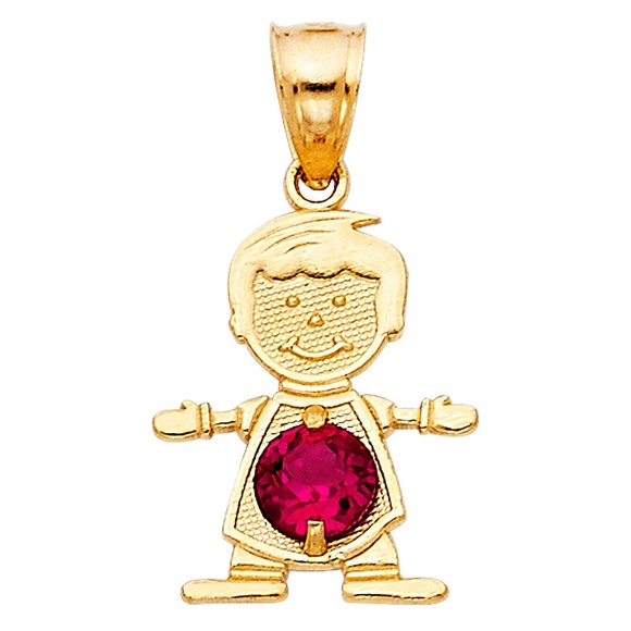 14kY Gold July Birthstone CZ Boy Pendant